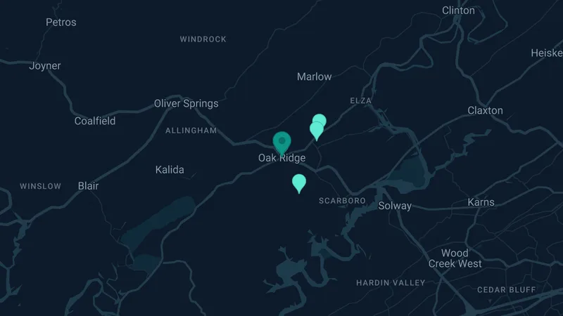 Map of Oak Ridge, Tennessee: 8 documented asbestos exposure sites