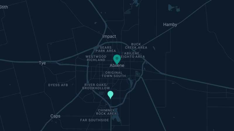 Map of Abilene, Texas — 2 documented asbestos exposure sites