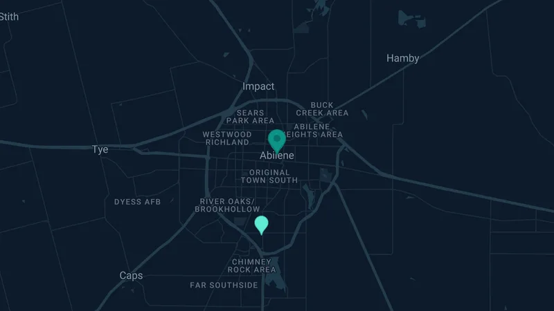Map of Abilene, Texas: 2 documented asbestos exposure sites