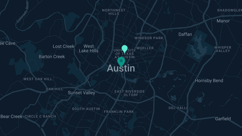 Map of Austin, Texas — 2 documented asbestos exposure sites