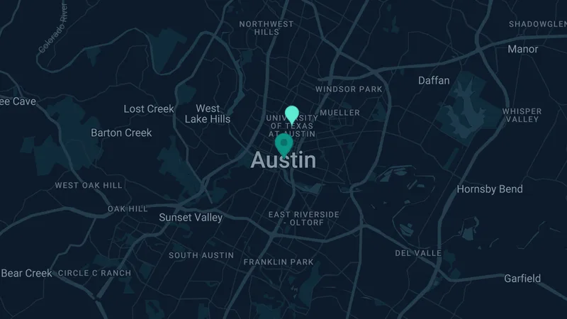 Map of Austin, Texas: 2 documented asbestos exposure sites