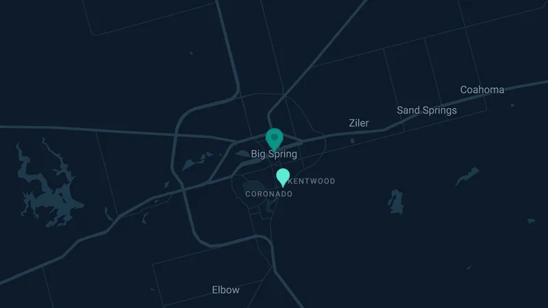 Map of Big Spring, Texas: 2 documented asbestos exposure sites