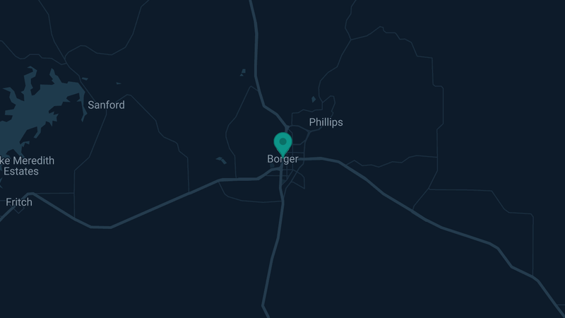 Map of Borger, Texas — 7 documented asbestos exposure sites