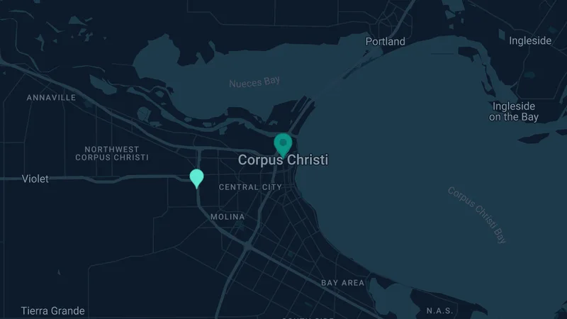 Map of Corpus Christi, Texas: 3 documented asbestos exposure sites