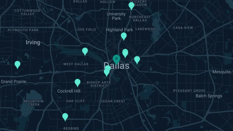 Map of Dallas, Texas: 20 documented asbestos exposure sites