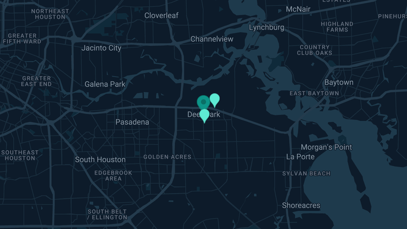 Map of Deer Park, Texas — 6 documented asbestos exposure sites