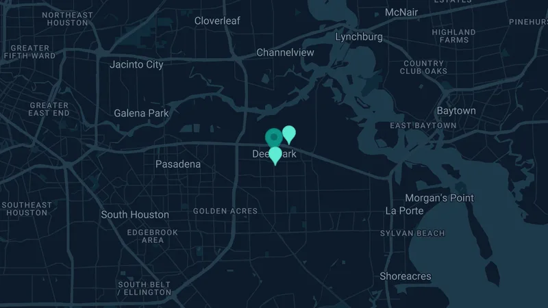 Map of Deer Park, Texas: 6 documented asbestos exposure sites