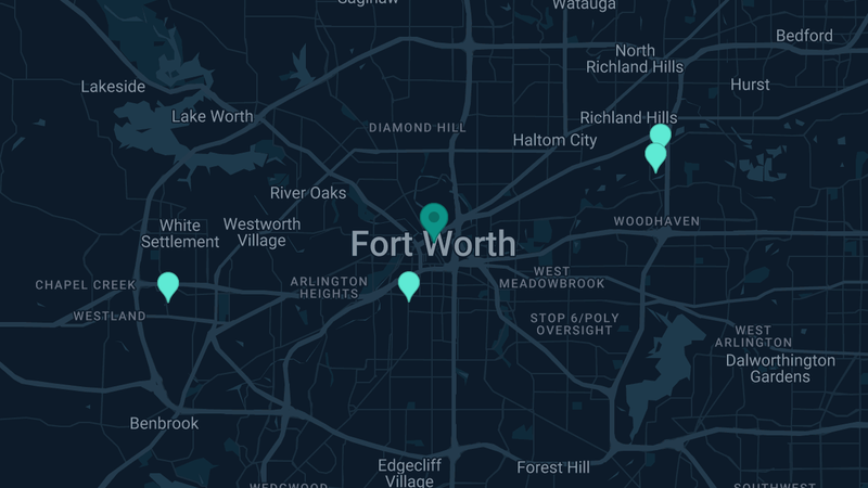 Map of Fort Worth, Texas — 5 documented asbestos exposure sites