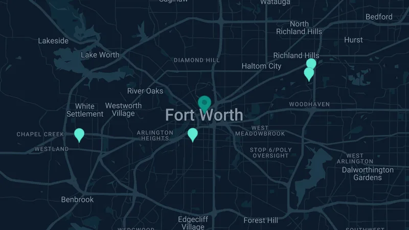 Map of Fort Worth, Texas: 5 documented asbestos exposure sites