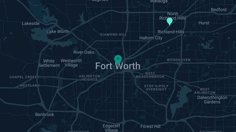 Map of Forth Worth, Texas: 2 documented asbestos exposure sites