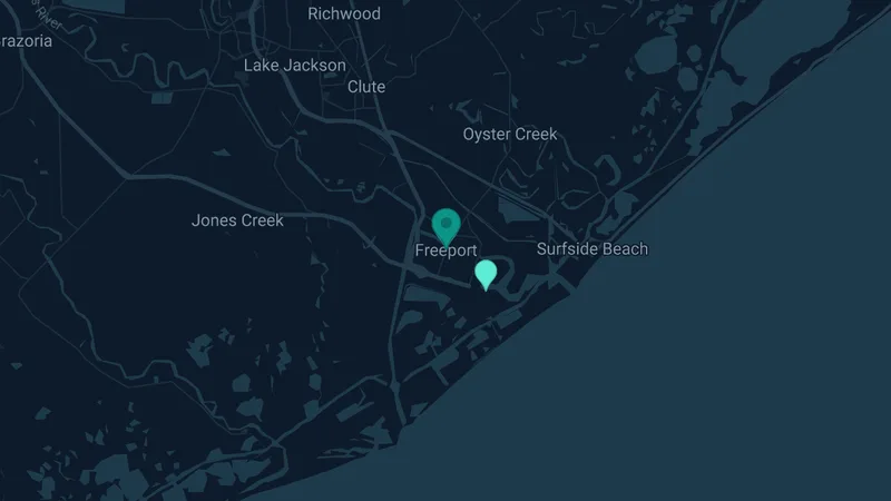 Map of Freeport, Texas: 2 documented asbestos exposure sites