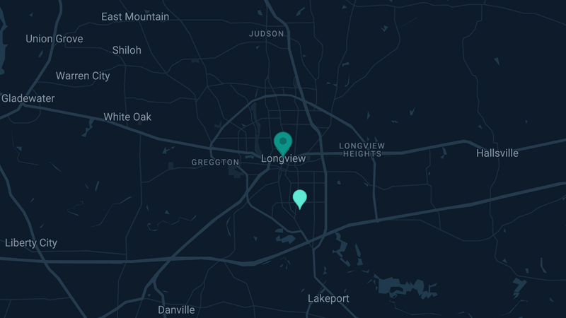 Map of Longview, Texas — 3 documented asbestos exposure sites
