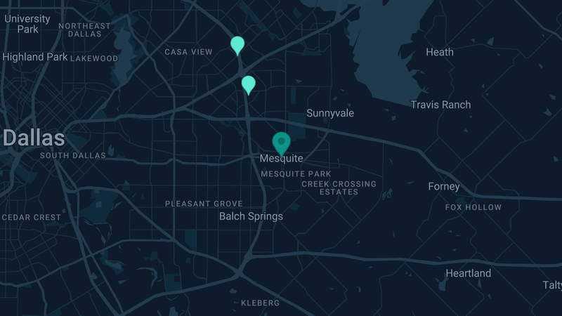 Map of Mesquite, Texas — 3 documented asbestos exposure sites