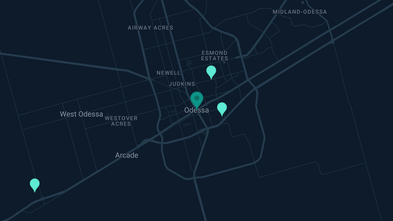 Map of Odessa, Texas — 7 documented asbestos exposure sites