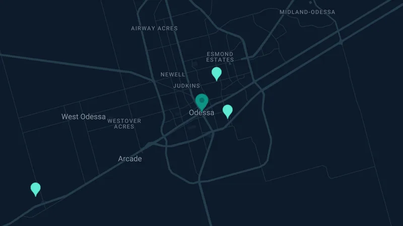Map of Odessa, Texas: 7 documented asbestos exposure sites