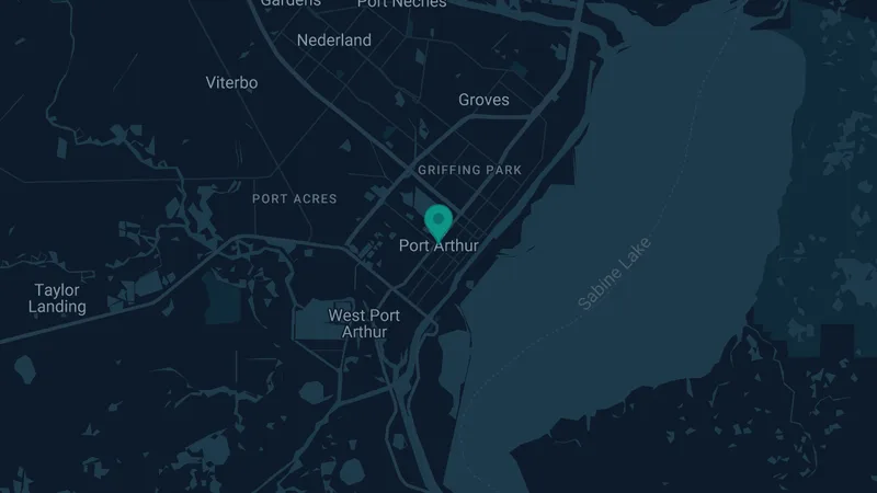 Map of Pt. Arthur, Texas: 3 documented asbestos exposure sites
