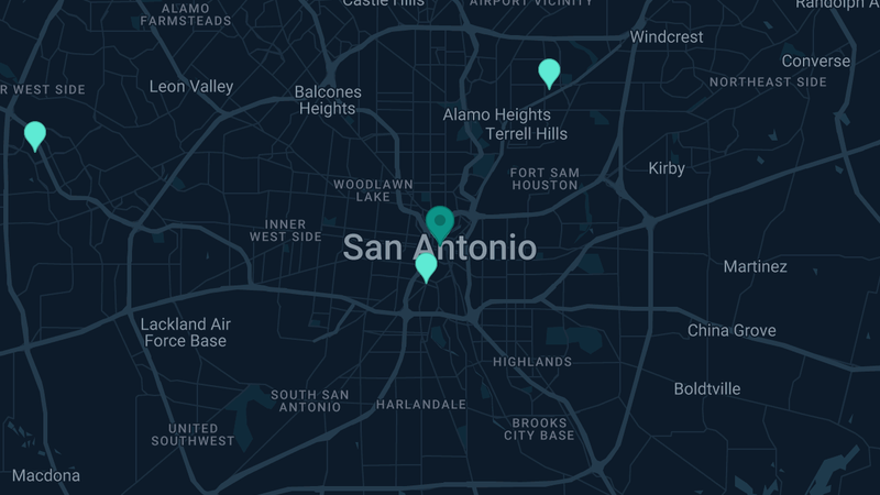 Map of San Antonio, Texas — 6 documented asbestos exposure sites
