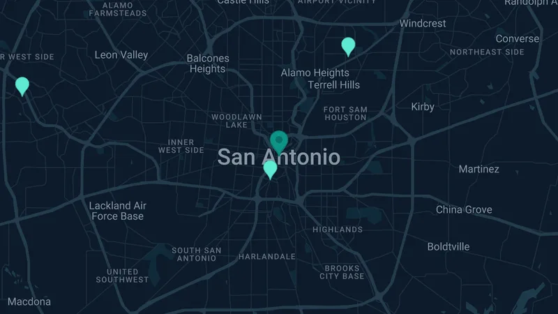 Map of San Antonio, Texas: 6 documented asbestos exposure sites