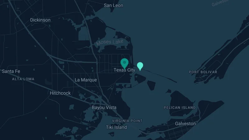 Map of Texas City, Texas: 5 documented asbestos exposure sites