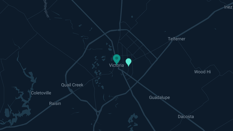 Map of Victoria, Texas — 2 documented asbestos exposure sites