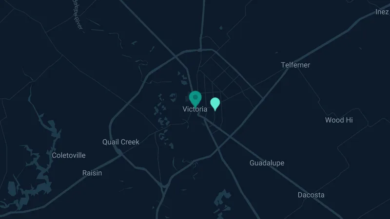 Map of Victoria, Texas: 2 documented asbestos exposure sites