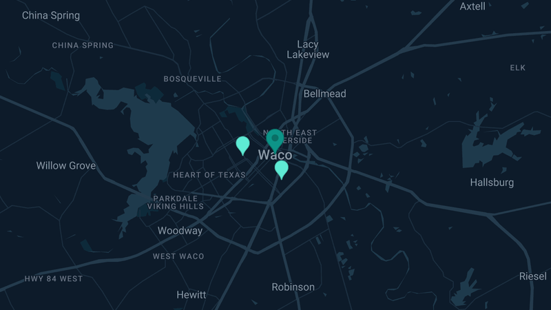 Map of Waco, Texas — 2 documented asbestos exposure sites