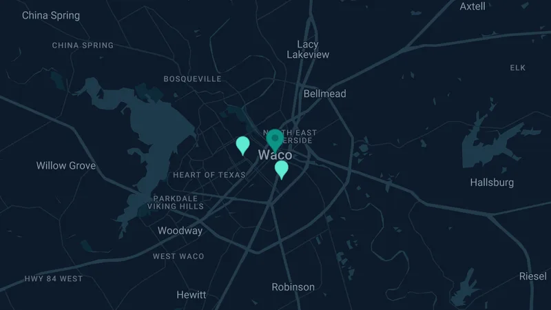 Map of Waco, Texas: 2 documented asbestos exposure sites