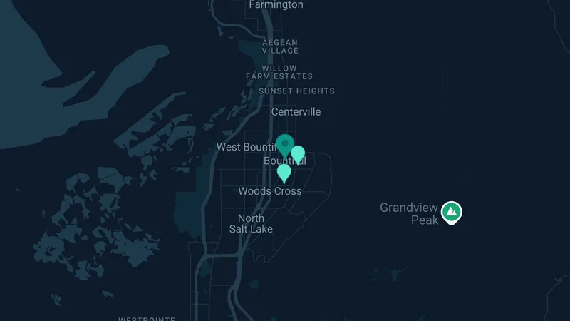 Map of Bountiful, Utah: 2 documented asbestos exposure sites