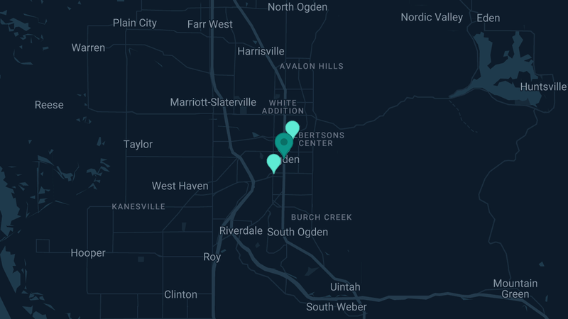 Map of Ogden, Utah — 4 documented asbestos exposure sites