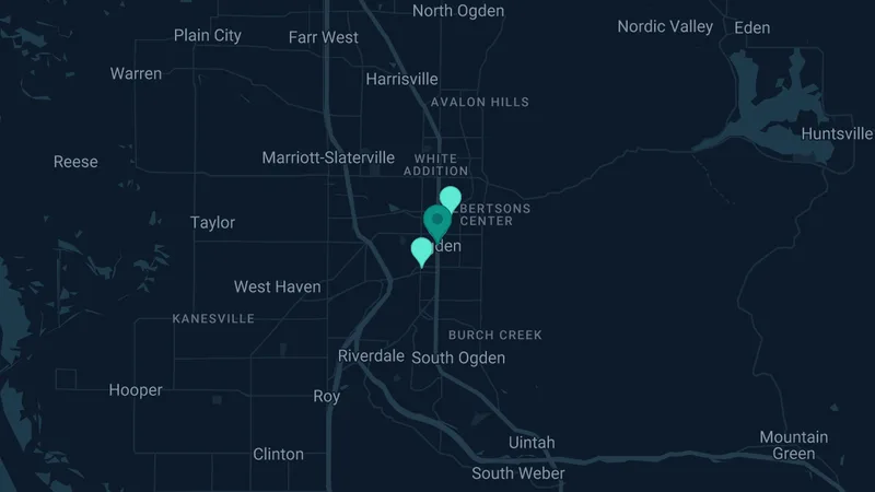 Map of Ogden, Utah: 4 documented asbestos exposure sites