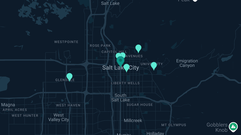 Map of Salt Lake City, Utah — 10 documented asbestos exposure sites