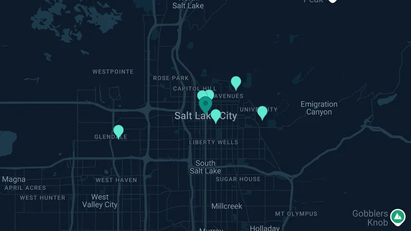Map of Salt Lake City, Utah: 10 documented asbestos exposure sites