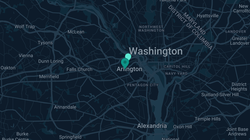 Map of Arlington, Virginia — 2 documented asbestos exposure sites