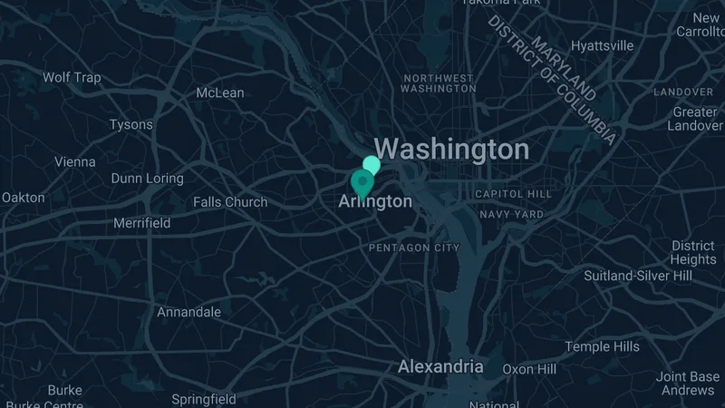 Map of Arlington, Virginia: 2 documented asbestos exposure sites