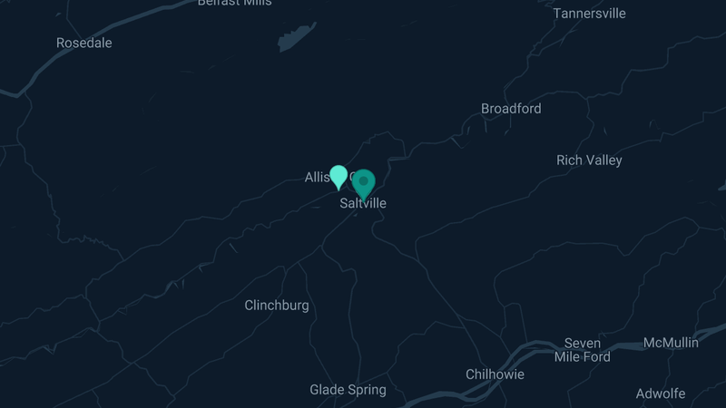 Map of Saltville, Virginia — 2 documented asbestos exposure sites