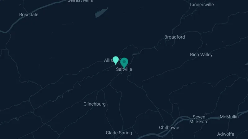 Map of Saltville, Virginia: 2 documented asbestos exposure sites