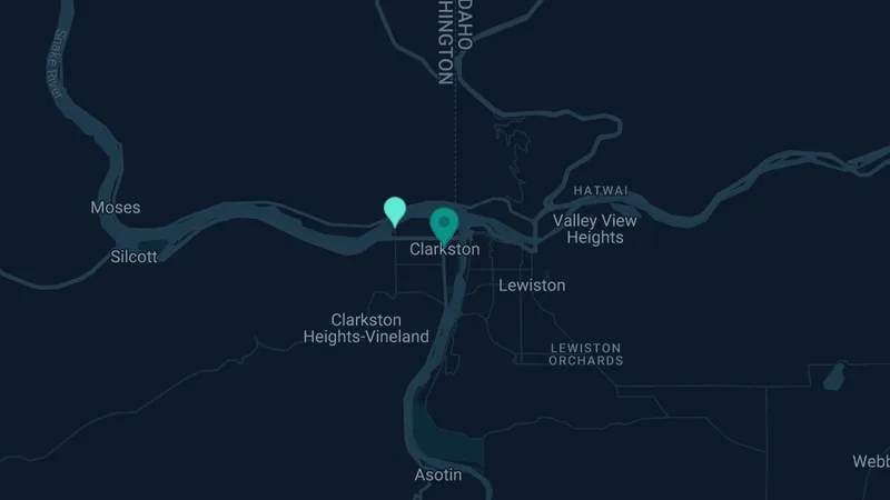 Map of Clarkston, Washington: 3 documented asbestos exposure sites