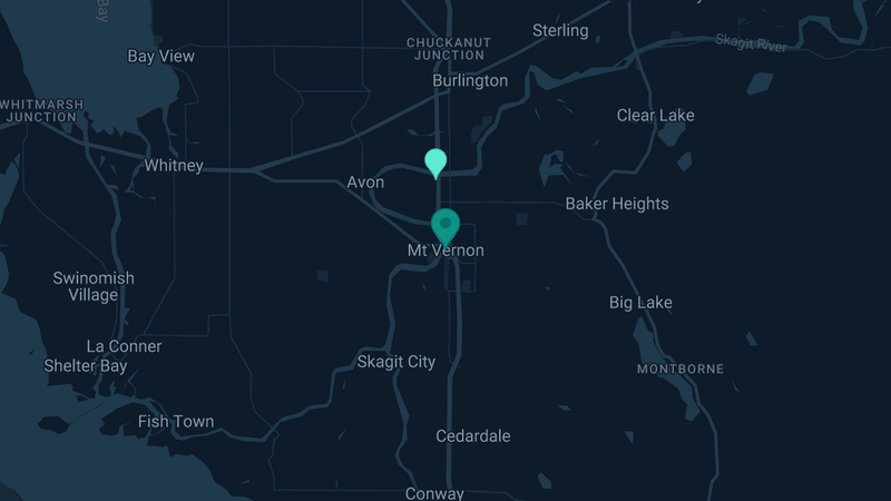 Map of Mt. Vernon, Washington — 2 documented asbestos exposure sites