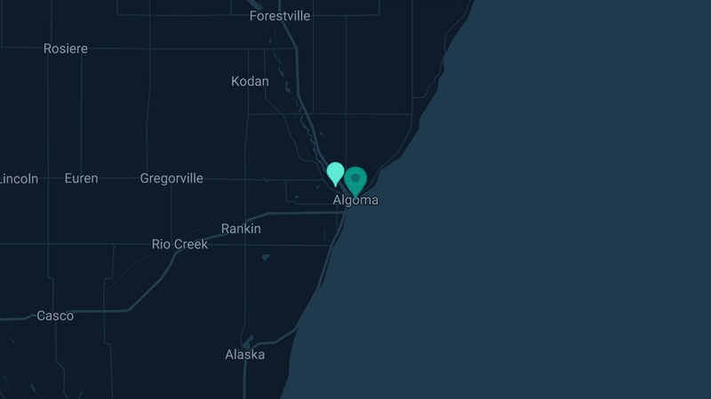 Map of Algoma, Wisconsin — 3 documented asbestos exposure sites