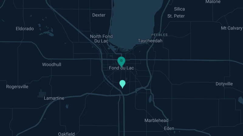 Map of Fond du Lac, Wisconsin — 4 documented asbestos exposure sites