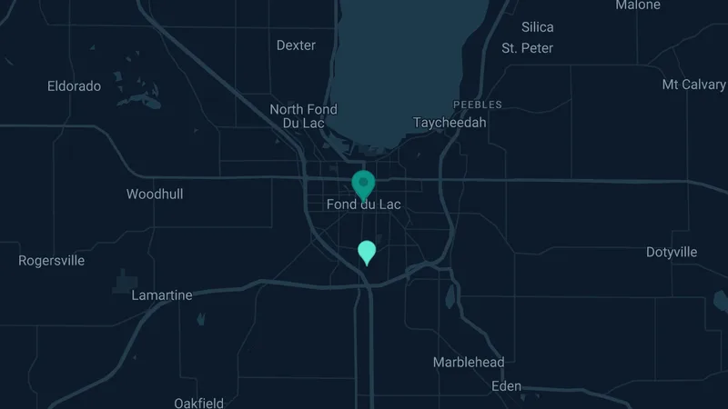 Map of Fond du Lac, Wisconsin: 4 documented asbestos exposure sites