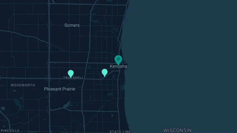 Map of Kenosha, Wisconsin: 3 documented asbestos exposure sites