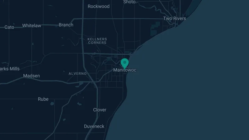 Map of Manitowoc, Wisconsin: 2 documented asbestos exposure sites