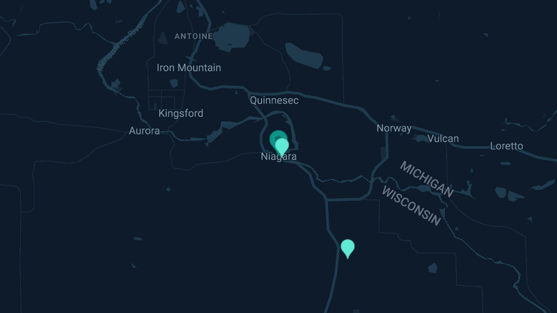Map of Niagara, Wisconsin — 2 documented asbestos exposure sites