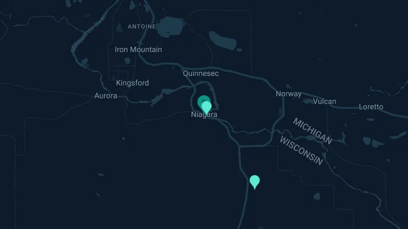 Map of Niagara, Wisconsin: 2 documented asbestos exposure sites