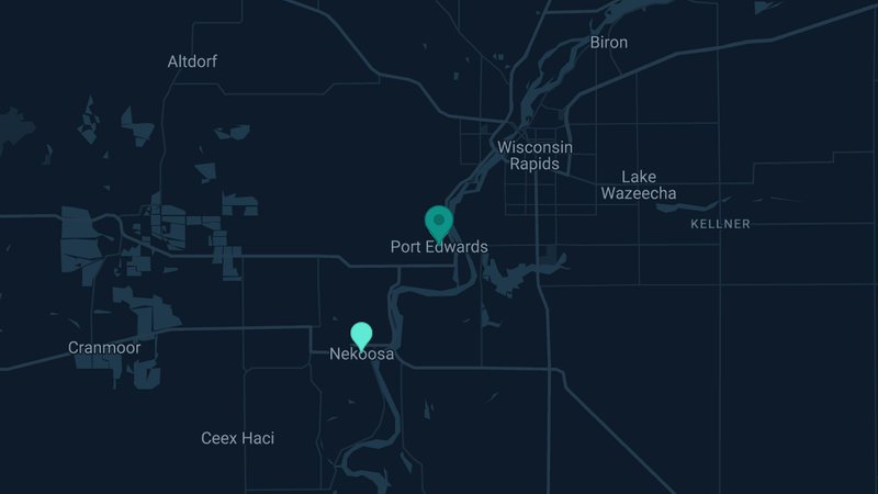 Map of Port Edwards, Wisconsin — 2 documented asbestos exposure sites