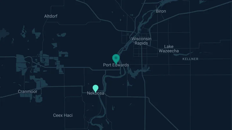 Map of Port Edwards, Wisconsin: 2 documented asbestos exposure sites