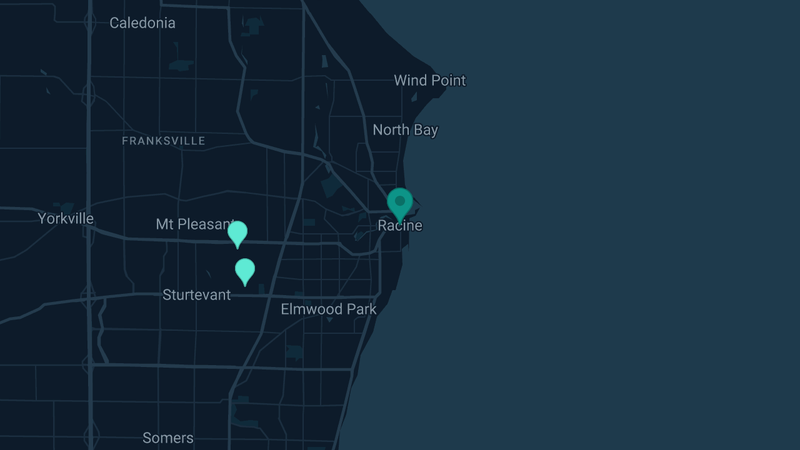 Map of Racine, Wisconsin — 2 documented asbestos exposure sites