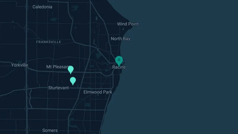 Map of Racine, Wisconsin: 2 documented asbestos exposure sites