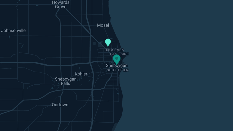 Map of Sheboygan, Wisconsin — 3 documented asbestos exposure sites
